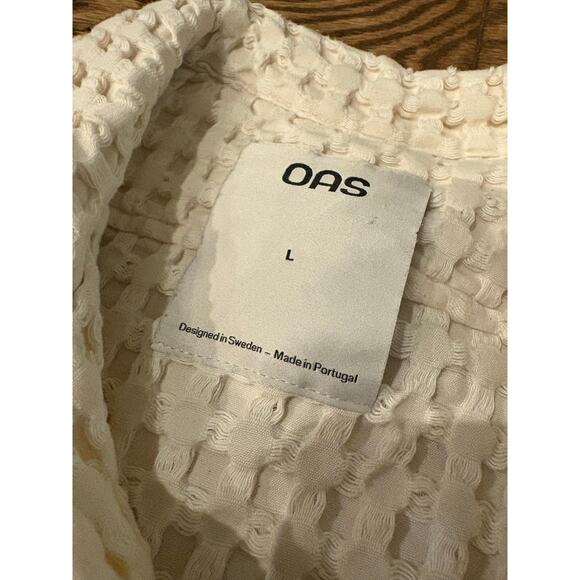 OAS Men’s Large Textured Waffle Cotton Shirt Short Sleeve Button Front Cream - Picture 2 of 7